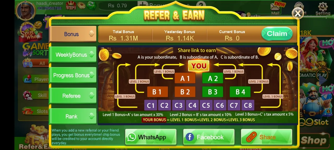 3Patti Boss Refer & Earn — 3patti boss bonus with Level 1, 2, 3 referral commission