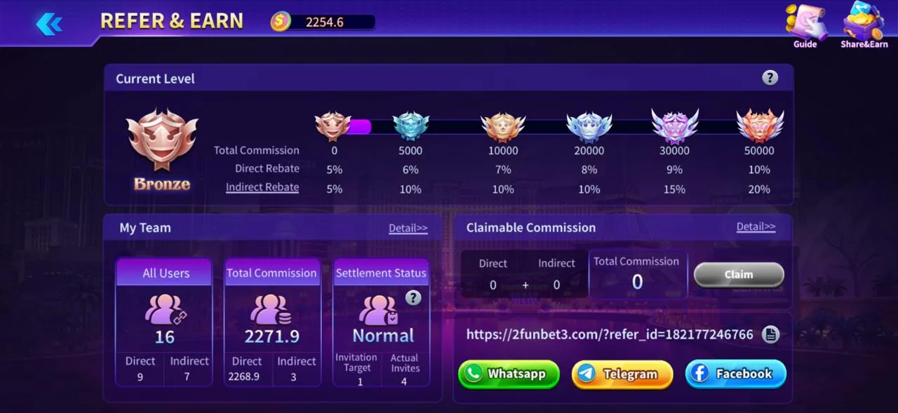 2Fun Bet Refer & Earn — 2funbet referral code with direct and indirect commission levels