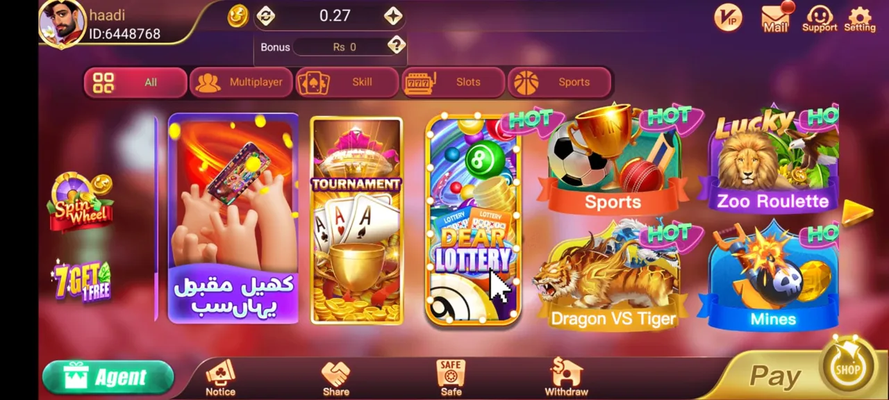 Teen Patti No1 lobby screenshot — 3 Patti No1 game Dragon vs Tiger, Zoo Roulette, Mines aur Dear Lottery