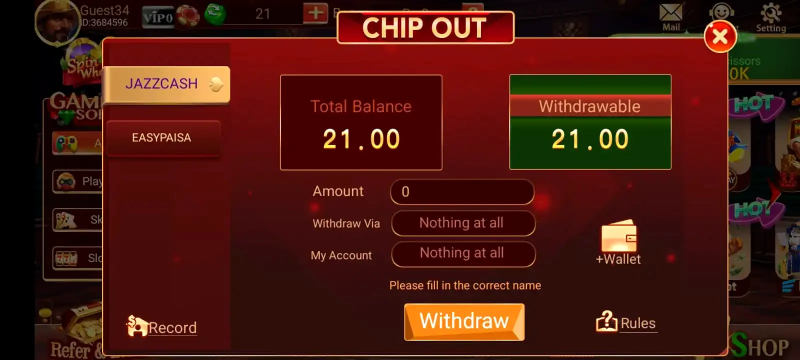 3 Patti Bingo CHIP OUT withdrawal — teen patti bingo withdraw via JazzCash and EasyPaisa in Pakistan