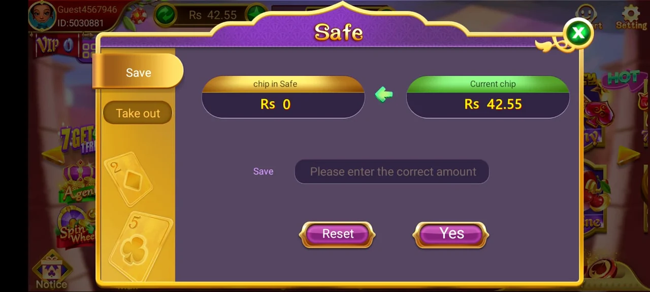 3 Patti Loot Safe — save chips securely inside 3 patti loot account wallet
